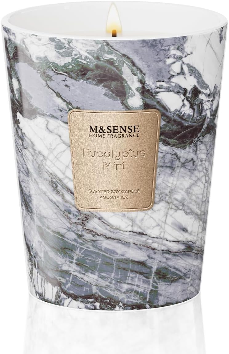 M&SENSE EucalyptusMint Scented Candles for Home, Lead-Free Wick Highly Scented Jar Candles, 14.1 Oz