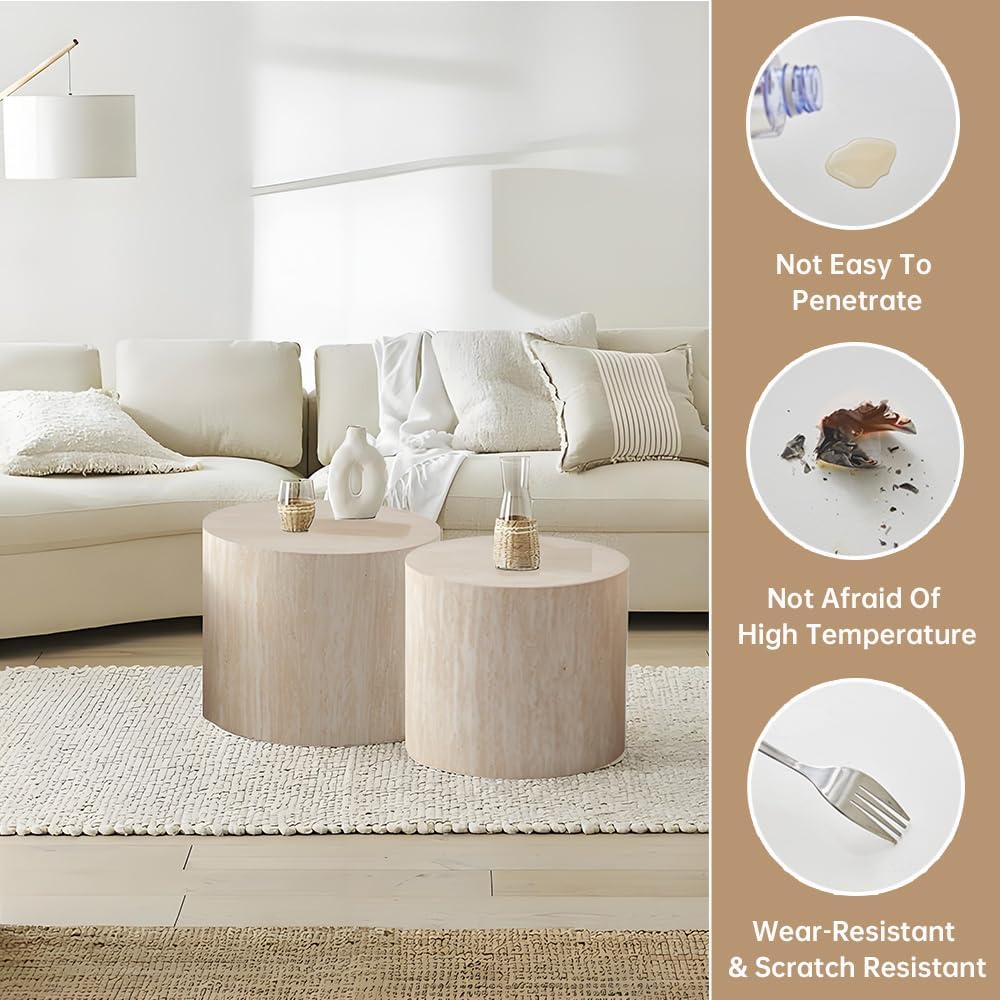 Round Nesting Coffee Table Set of 2 Modern Small Round Coffee Table Travertine Side Table Small End