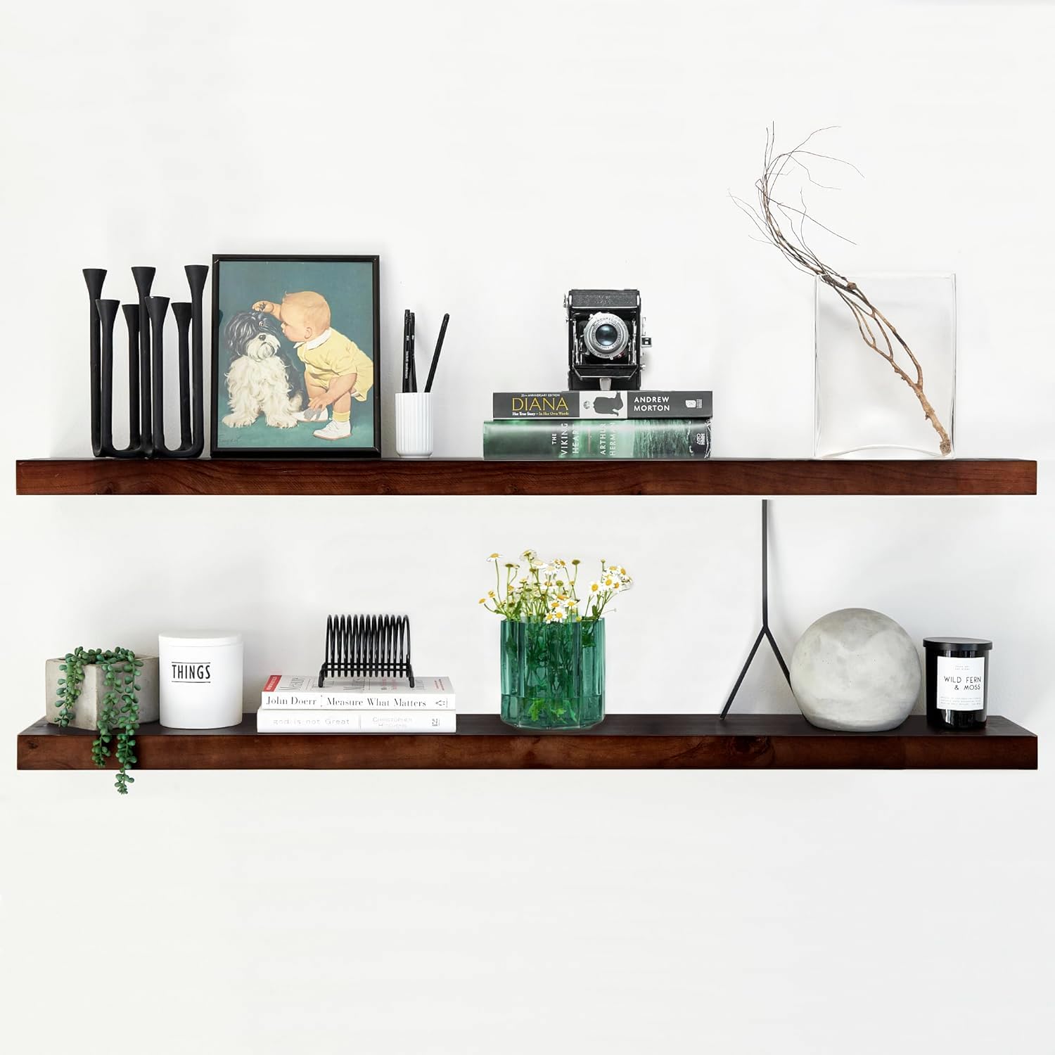 Homeforia 48 inch Walnut Floating Shelf, High End Solid Real Wood Large 48inch Floating Shelves for