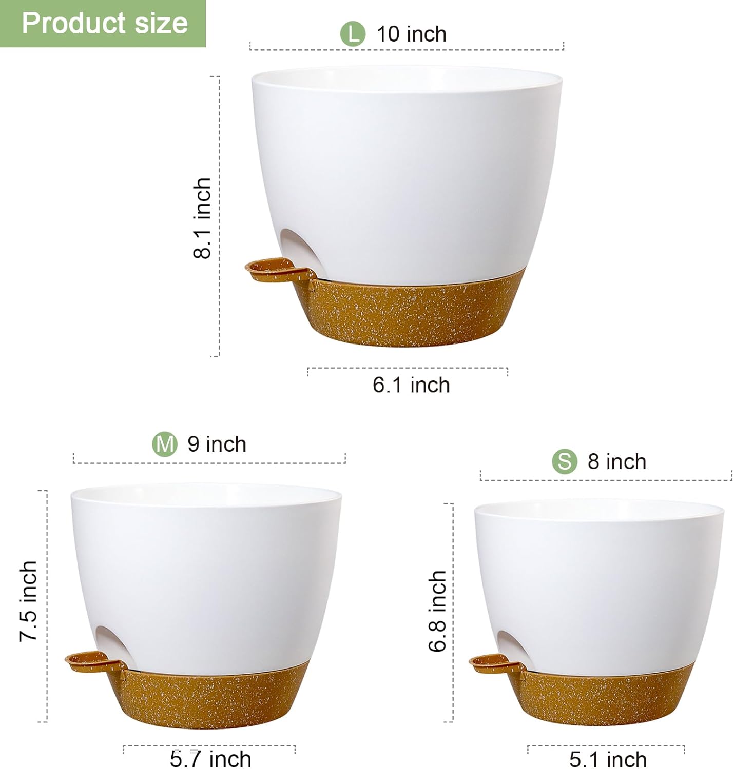 10/9/8 inch Medium Self Watering Pots, Planter, Plant Pots with Mesh Drainage Holes for Indoor