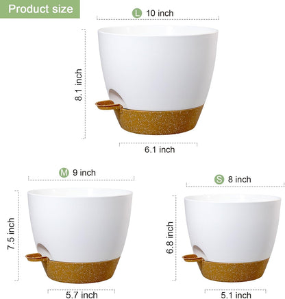 10/9/8 inch Medium Self Watering Pots, Planter, Plant Pots with Mesh Drainage Holes for Indoor