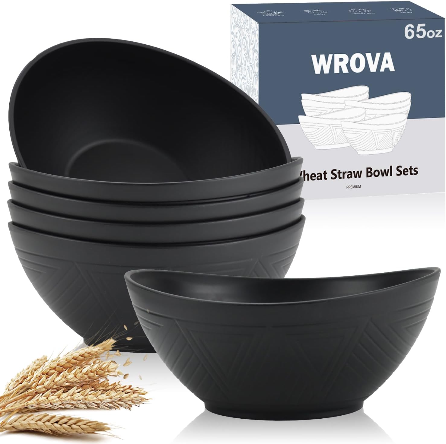 65oz Big Wheat Straw Bowls - Large Salad Bowls set of 6 - Unbreakable Serving Bowls - Microwave &