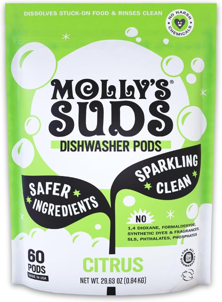 Molly's Suds Dishwasher Pods | Clean Dishwasher Detergent, Cuts Grease & Rinses Clean
