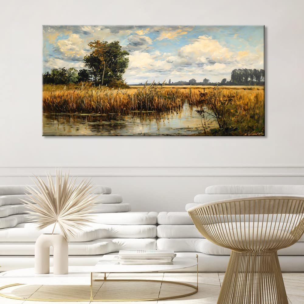 LASMOND Beautiful Wilderness Meadow Canvas Wall Art Oil Painting Reproduction Print Vintage