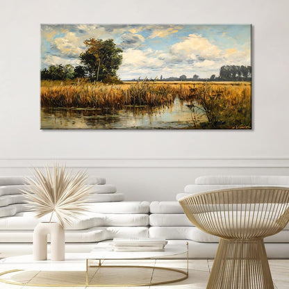 LASMOND Beautiful Wilderness Meadow Canvas Wall Art Oil Painting Reproduction Print Vintage