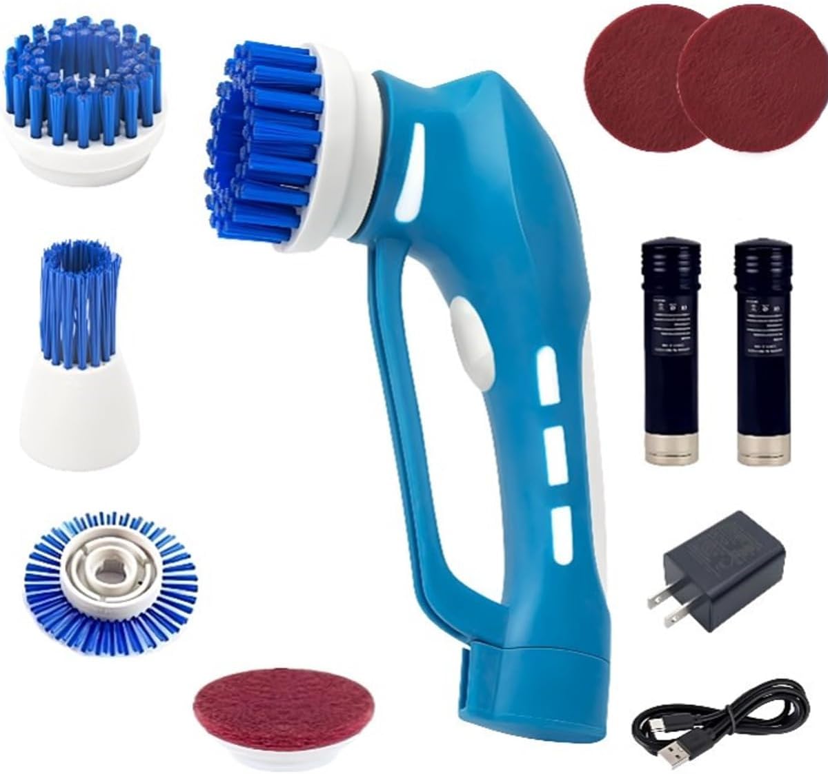Electric Scrubber Power Cordless, Portable 360 Handheld Washing Cleaning Machine with 6 Replaceable