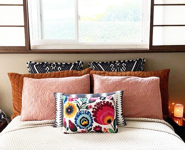 Polish Floral Decorative Pillow Cover Hand Embroidered Cream Flower Pillowcase White Botanical