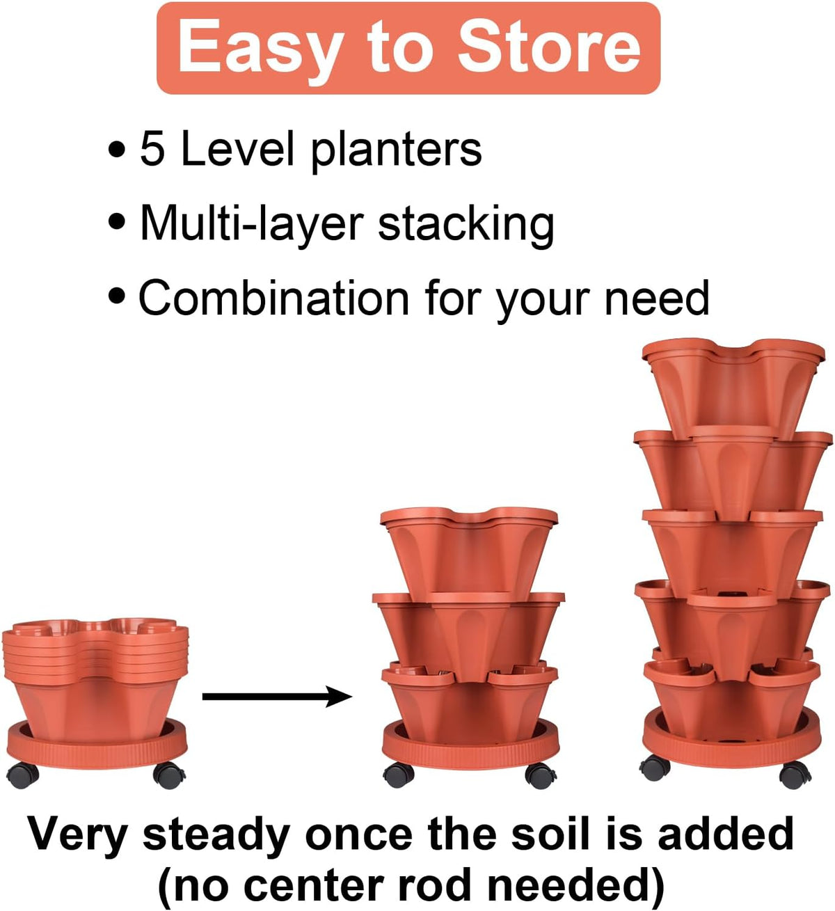 DUNCHATY Stackable Planters 5 Tier Vertical Garden Planting Tower Planters Strawberry, Herb