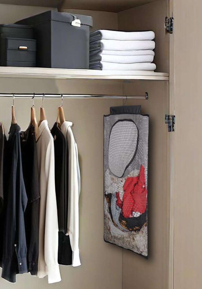 ALYER Breathable Mesh Laundry Hamper,Foldable Hanging Closet Storage Basket,Portable Space Saving