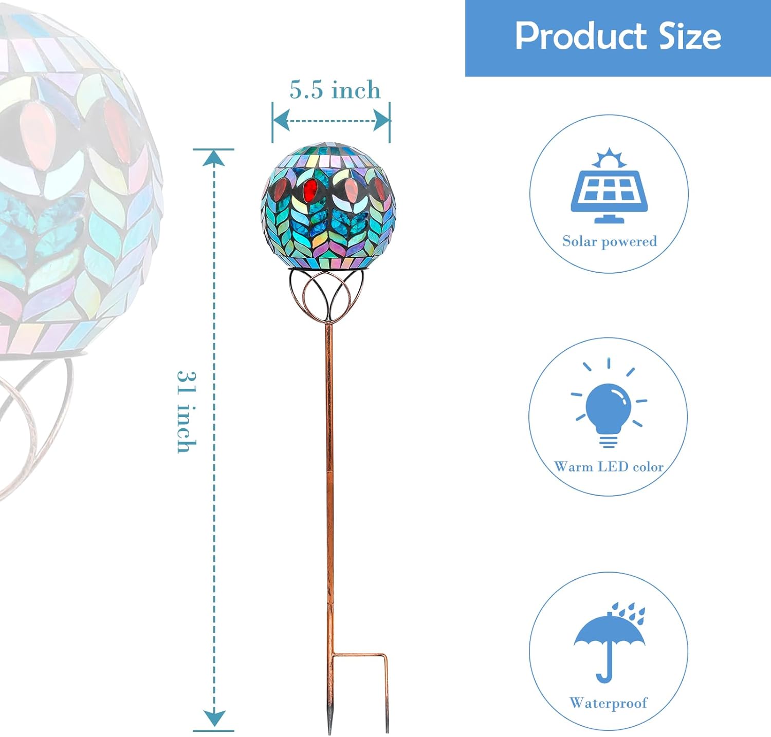 Afirst Solar Outdoor Garden Lights Decorative - Mosaic Solar Stakes Gazing Ball Waterproof Outdoor