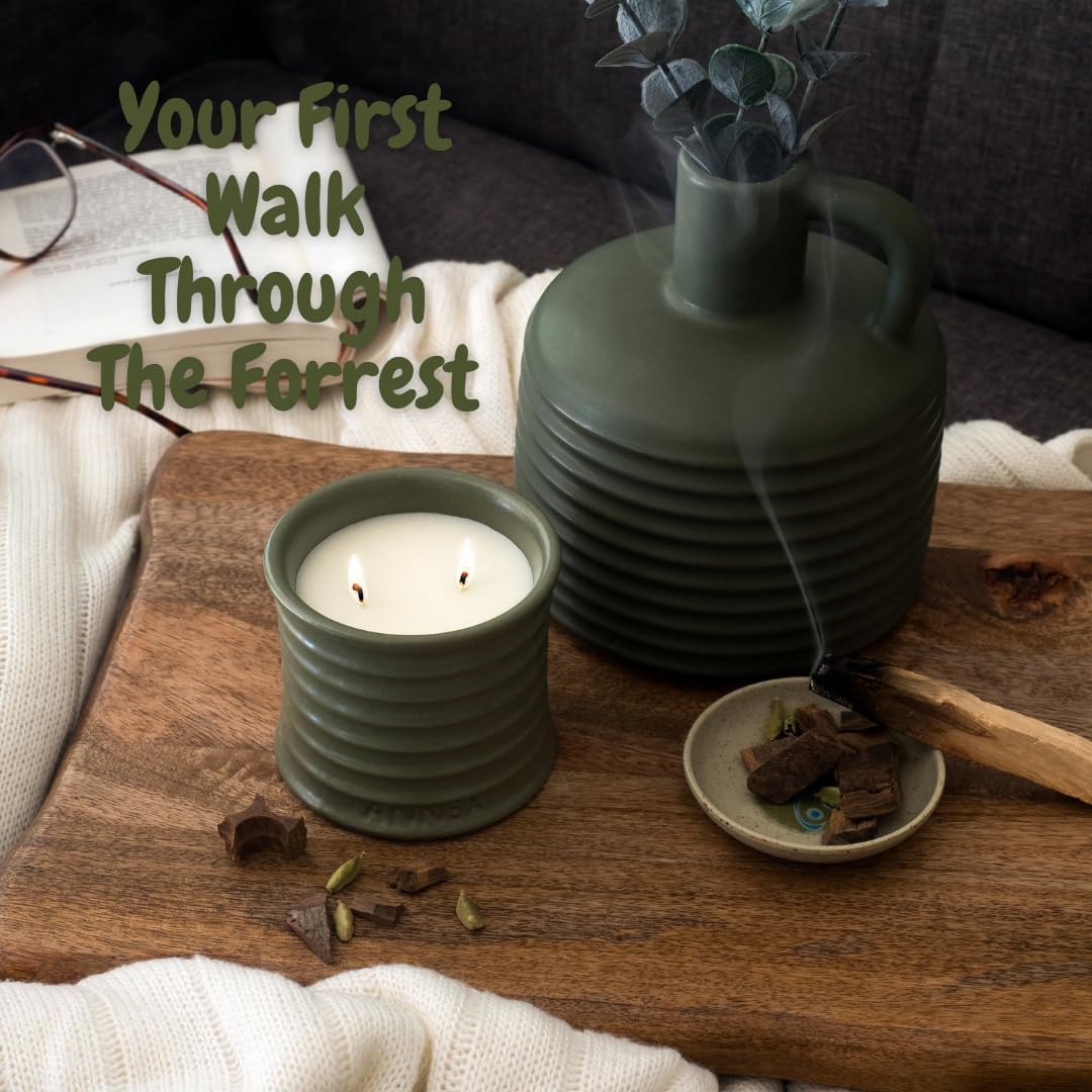 Scented Luxury Candles in Handmade Ceramic Jars, Soy Wax | Woody Wood – Oud & Agarwood, Large