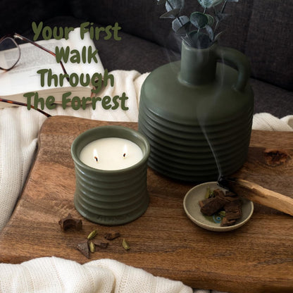 Scented Luxury Candles in Handmade Ceramic Jars, Soy Wax | Woody Wood – Oud & Agarwood, Large