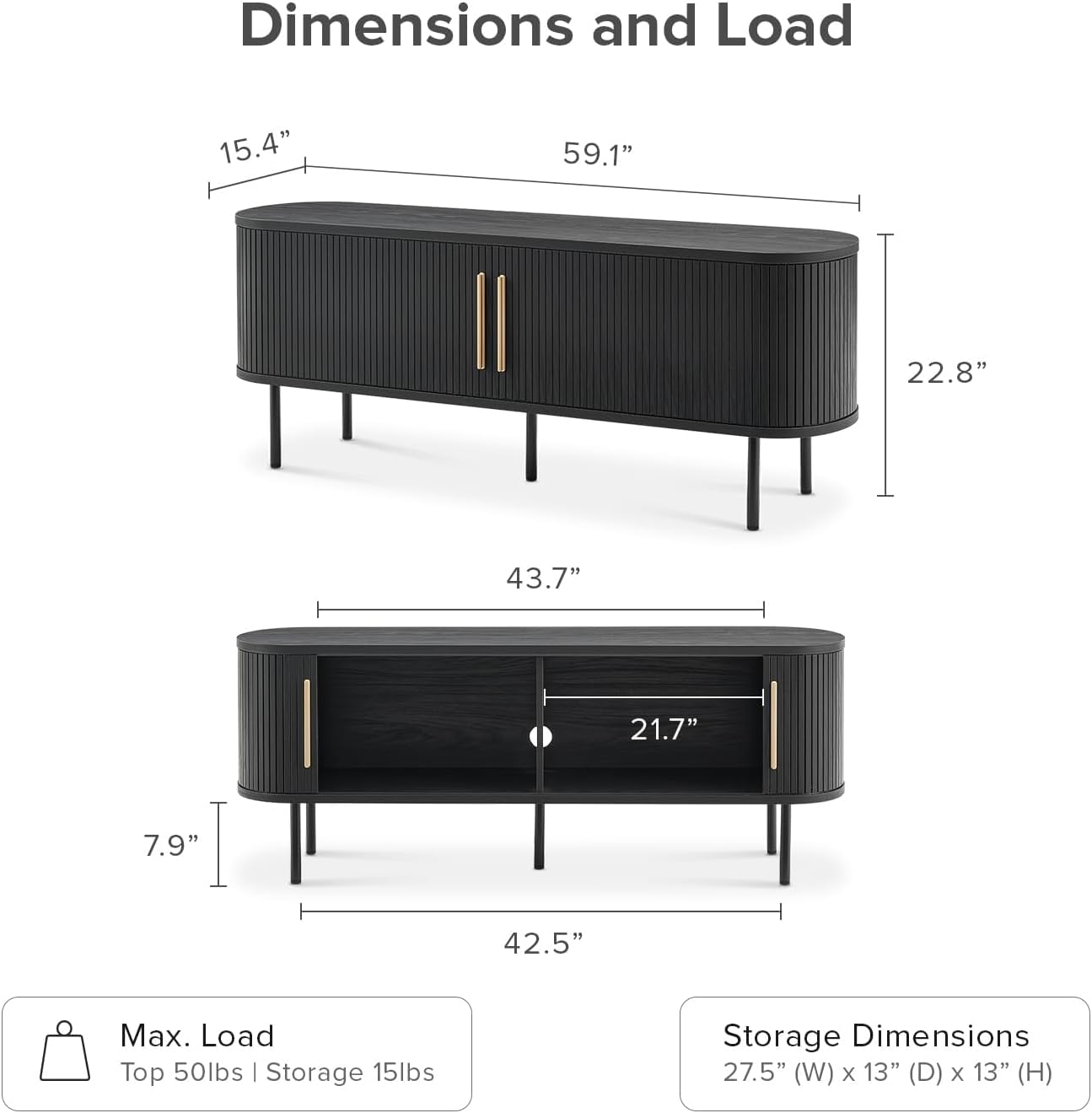 mopio Quin TV Stand, Mid Century Modern for 55/60/65 inch TV, Farmhouse TV Stand, Entertainment