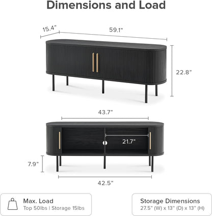 mopio Quin TV Stand, Mid Century Modern for 55/60/65 inch TV, Farmhouse TV Stand, Entertainment