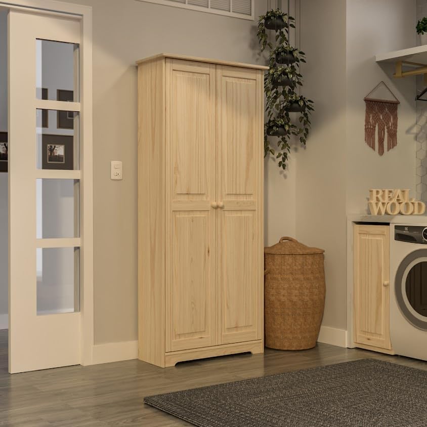 Pantry Cabinet Storage Cabinet with 2 Doors Solid Wood - Adjustable Shelves for Kitchen, Dining