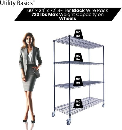 60"x24"x72" Premium Metal Steel 4-Tier Wire Shelving NSF 3200 LBS MAX Capacity Heavy Duty Storage