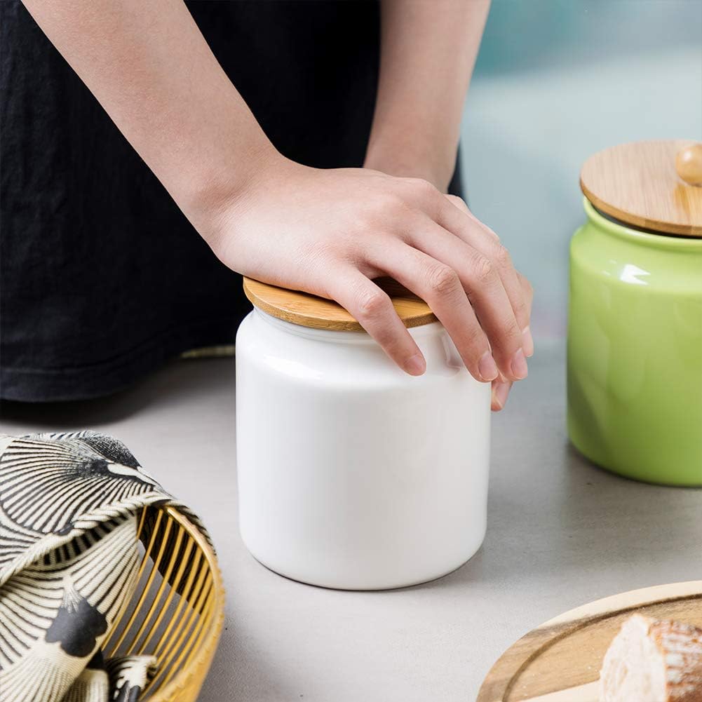 Sweejar Ceramic Kitchen Canisters, 28 FLOZ Porcelain Food Storage Jar with Airtight Seal Wooden