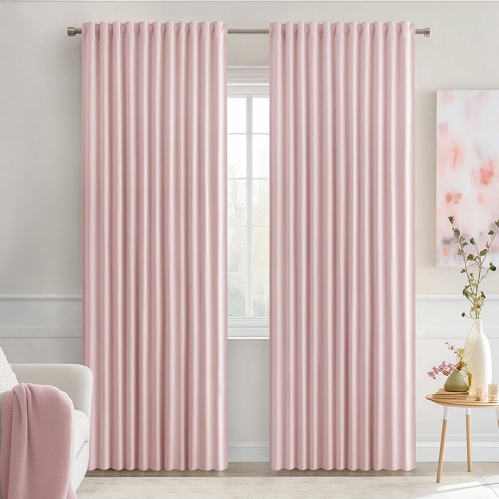 MIULEE Baby Pink Back Tab Blackout Curtains 84 Inch Length 2 Panels Set for Living Room Bedroom