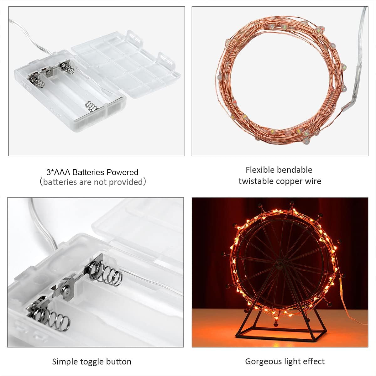 Mini Halloween Fairy Lights Battery Operate, 4 Pack Copper Wire Night Lights 3*AAA Battery Powered