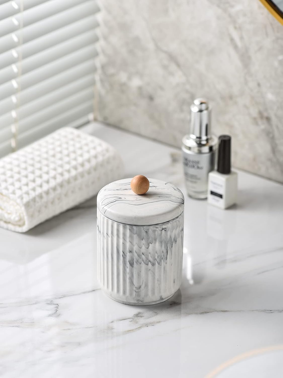 Bathroom Canister with Lid Qtip Holder Dispenser Jar Storage Organizer for Bathroom, Bedroom