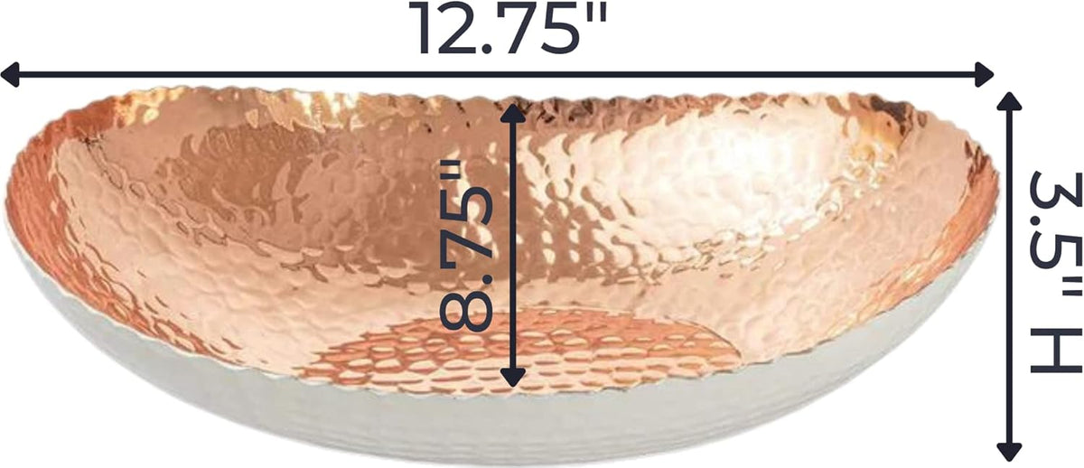 Monarch Abode Hand Hammered Decorative Bowl for Home Decor, 12.75-Inch White and Copper Plated