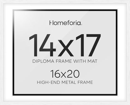Homeforia 16x20 Diploma White Frame, High End Oak 16 x 20 Certificate Wood Frames with Mat 14 by 17
