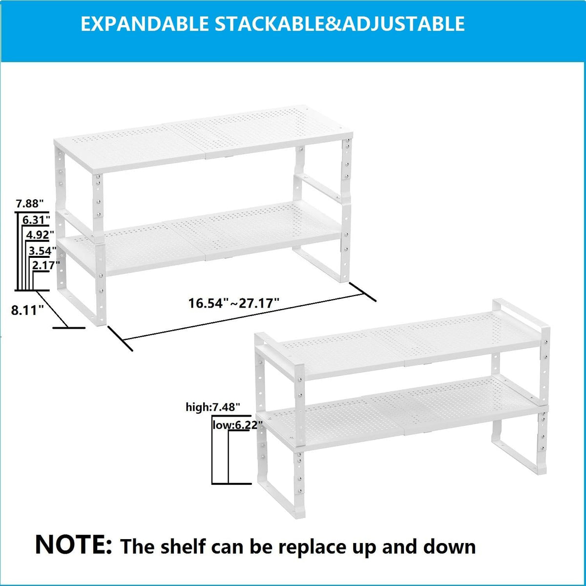 Expandable,Adjustable & Stackable Spice Rack, Cabinet Kitchen Countertop Shelf Organizer,Metal