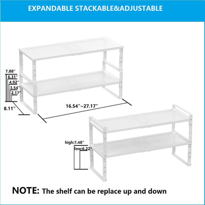 Expandable,Adjustable & Stackable Spice Rack, Cabinet Kitchen Countertop Shelf Organizer,Metal