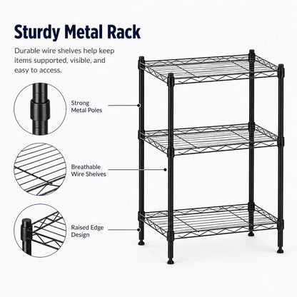 Orchidleaf 3 Tier Storage Shelves, Metal Wire Shelving Unit, Heavy Duty Adjustable Shelf Rack for