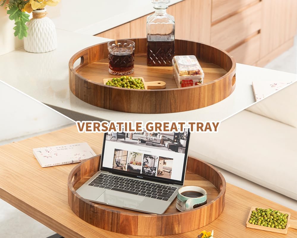 Extra Large Round Ottoman Coffee Table Tray, 22" Big Kitchen Serving Trays for Huge Ottoman Counter