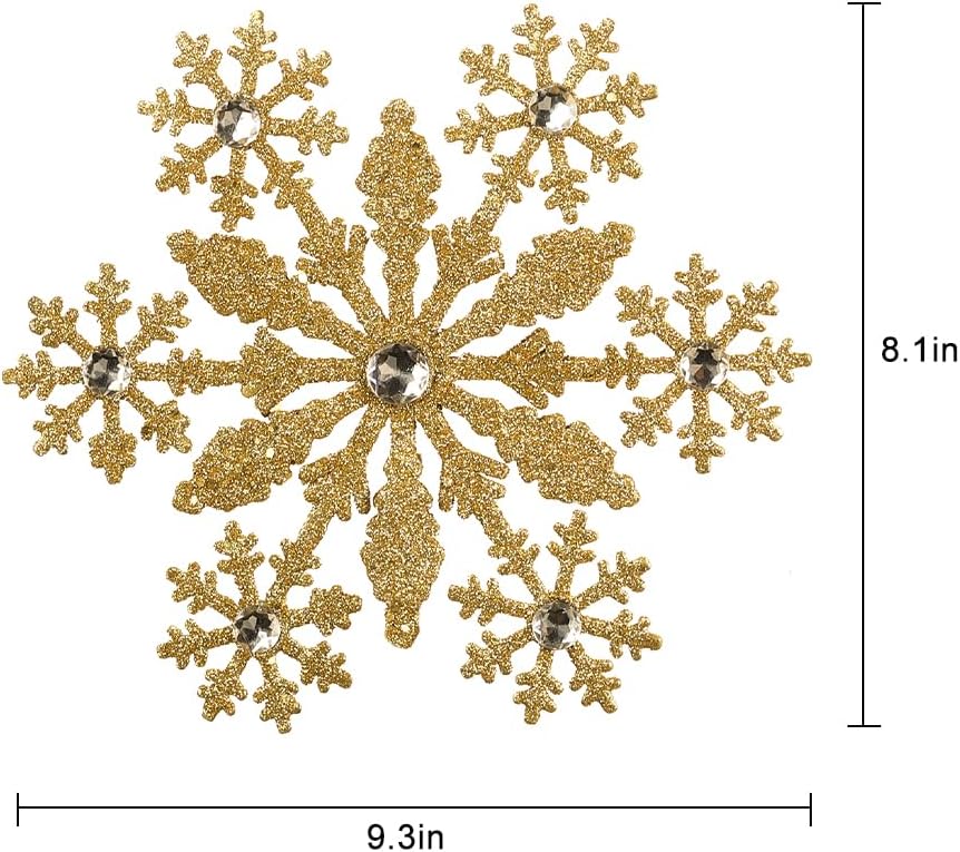 Christmas Tree Topper, hogardeck Gold Snowflake Tree Topper for Christmas Decor, Glittered Tree