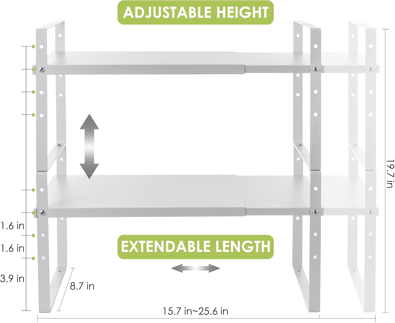 Expandable Cabinet Shelf Organizer Rack, Stackable Kitchen Counter Storage Shelves Stand