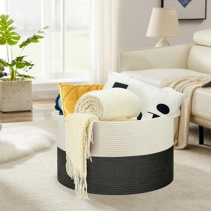 Ravinte Large Storage - 22"x 22"x 14" Blanket Basket for Living Room, Baby Toy Storage, Cotton Rope
