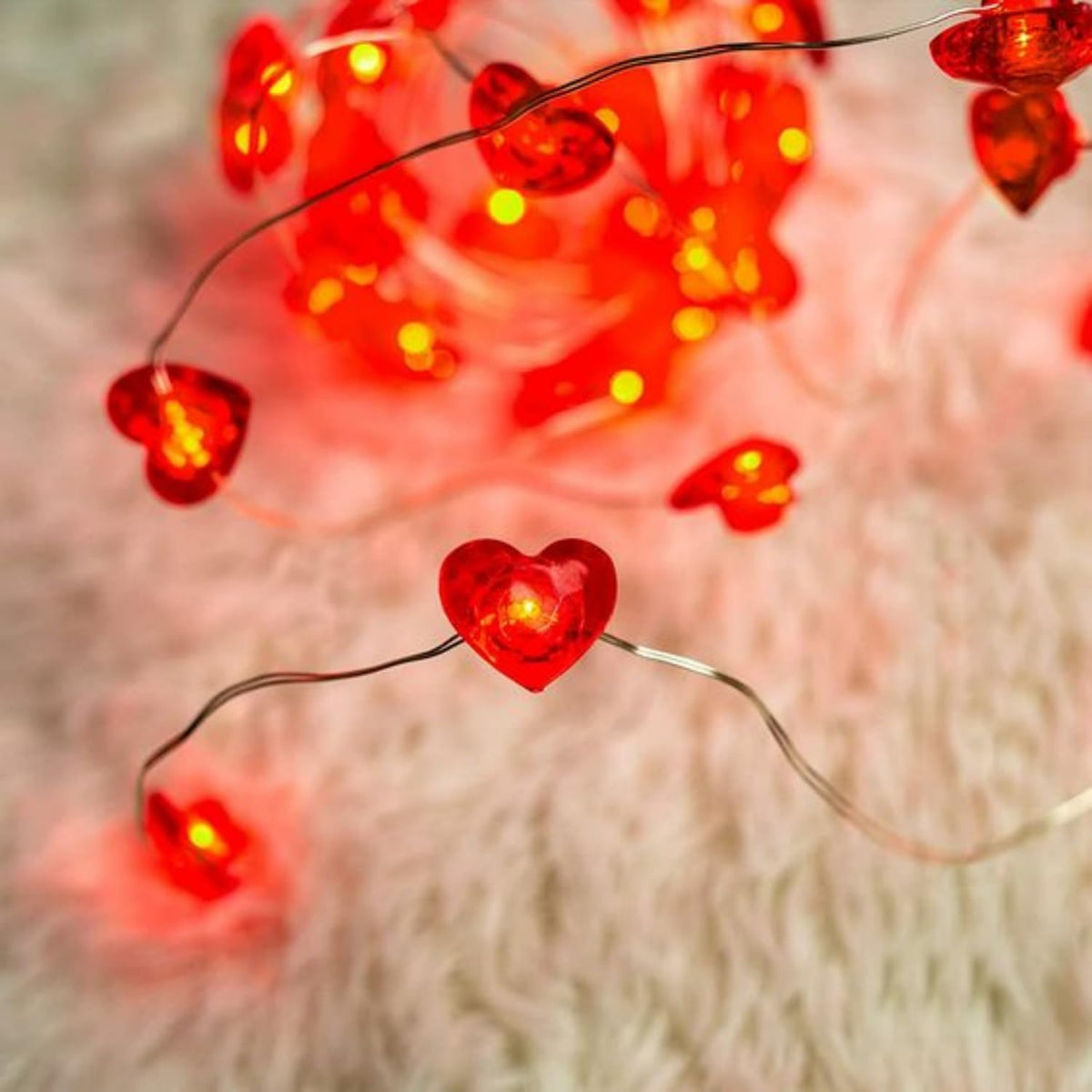10FT Red Heart Fairy Lights Battery Operated with Timer for Mothers Day Decoration, LED String