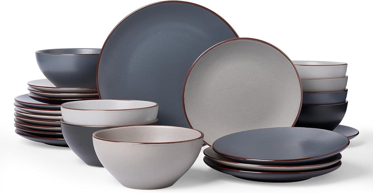 Famiware Venus Ceramic Plates and Bowls Sets, Speckled Dinnerware Dish Sets for 8 (24 Pieces)
