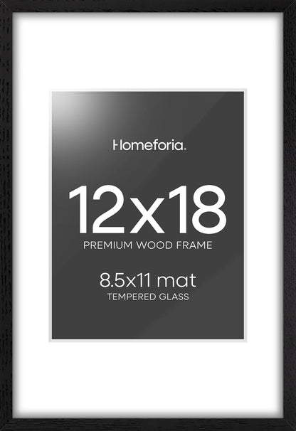 Homeforia 12x18 Frame Black Wood, High End Oak 12x18 Picture Frames with Mat 8.5x11 Photo, 12 x 18