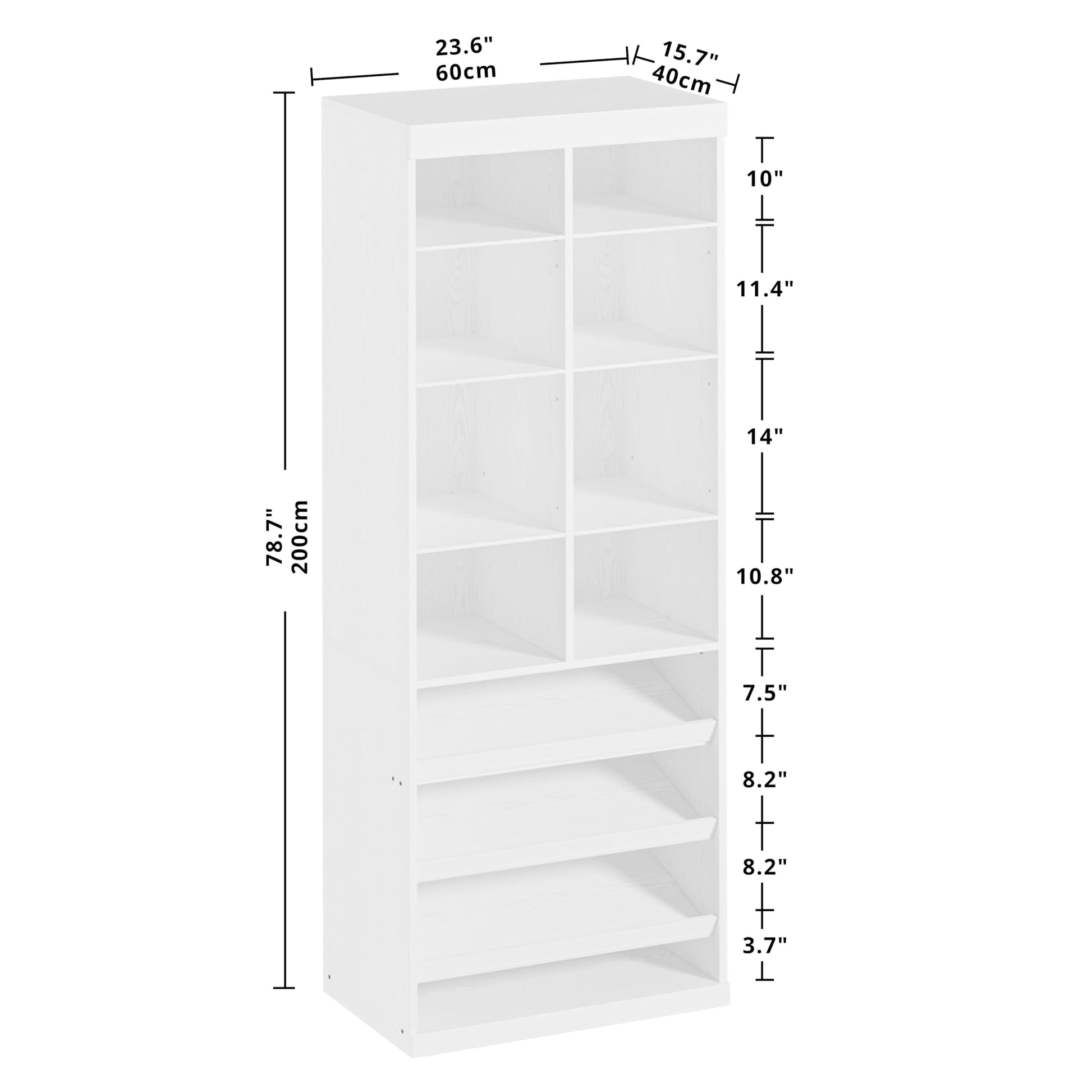 IRONCK Tall Shoe Storage Cabinet with Adjustable Shelves and Cubbies, White