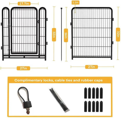 Tall Garden Fence, 32 in(H) 8 Panels Dog Fence Outdoor for Yard. Wide Door Low Threshold Total 17.7