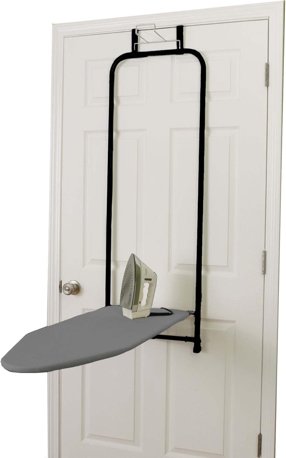 Household Essentials Over-The-Door Ironing Board with Iron Holder | Compact, Self-Closing Design