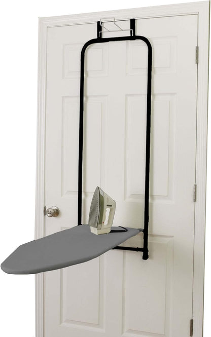 Household Essentials Over-The-Door Ironing Board with Iron Holder | Compact, Self-Closing Design