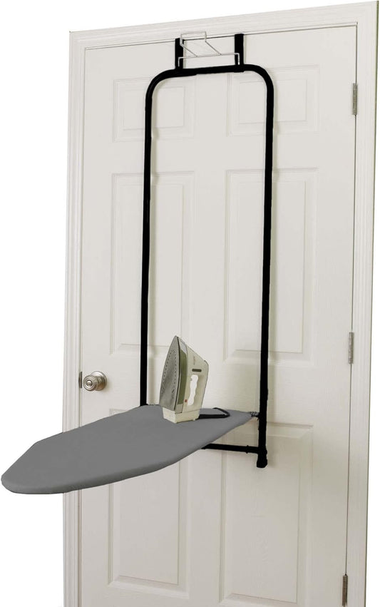 Household Essentials Over-The-Door Ironing Board with Iron Holder | Compact, Self-Closing Design