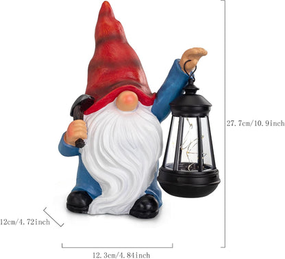 Garden Gnome Statue Solar Light Outdoor Decorations Figurine with Lantern Led Shovel Sculpture Lawn