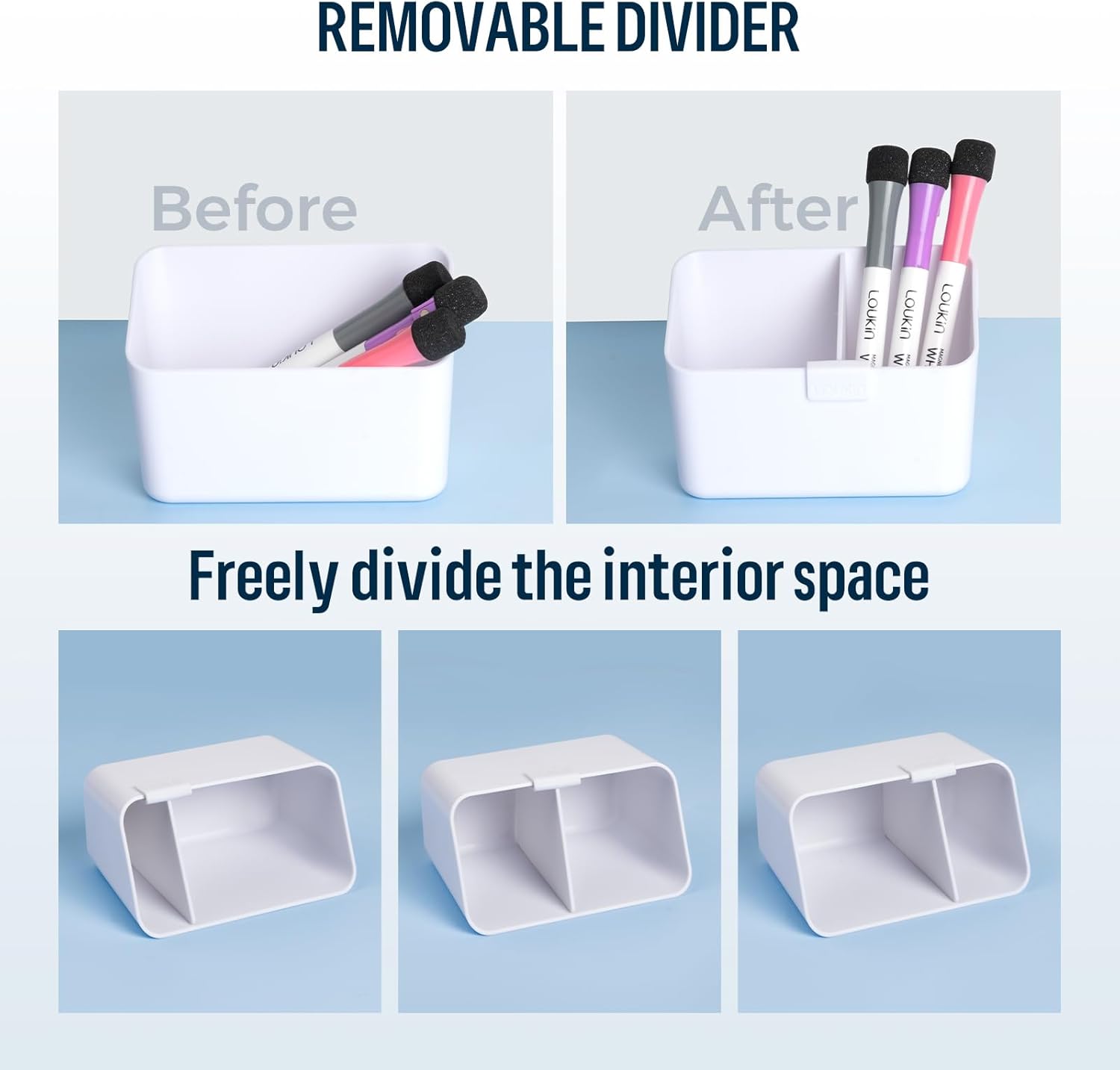loukin Magnetic & Adhesive Dry Erase Marker Holder with Diver, 1 Small + 1 Mini, Magnetic Storage