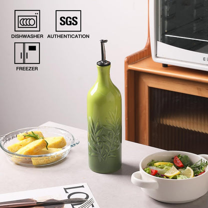 Sweejar Large Ceramic Olive Oil Dispenser Bottle, 24 Oz Relief Opaque Oil Cruet Protects Oil To
