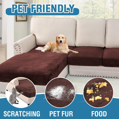 H.VERSAILTEX Velvet Stretch Sectional Couch Covers - 4 Piece L Shape Sofa Seat Cushion Set for 3