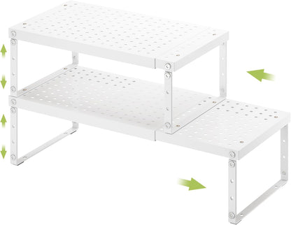 Expandable Cabinet Organizer Shelf With Adjustable Height, Stackable Kitchen Countertop Organizer