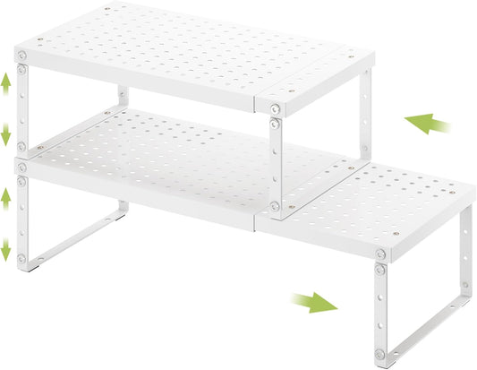 Expandable Cabinet Organizer Shelf With Adjustable Height, Stackable Kitchen Countertop Organizer