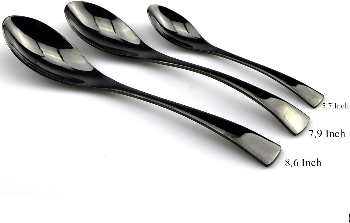 JASHII 18/10 Stainless Steel 20 Piece Mirror Polished Black Flatware Set,Dinner Knife Fork Salad