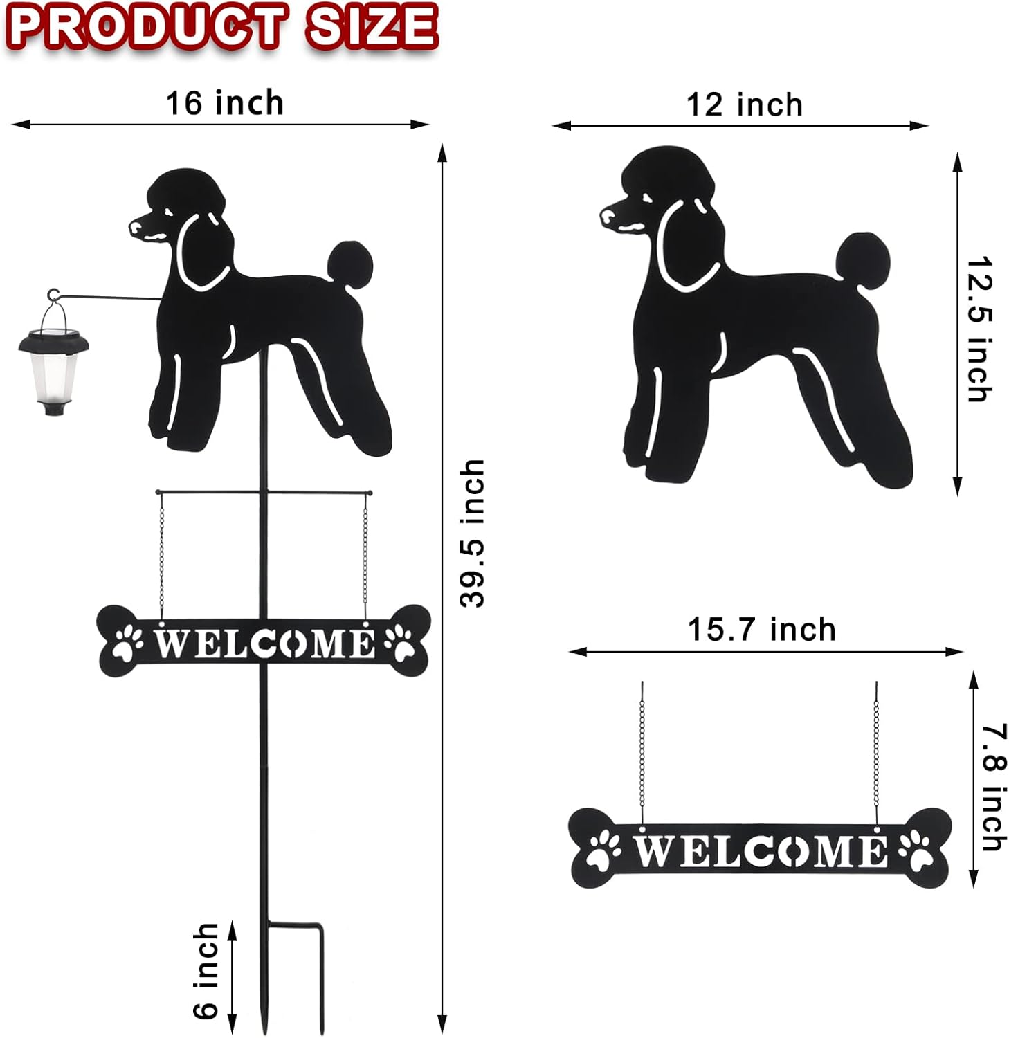 BAYN Solar Poodle Garden Stakes Decorative with a Lantern Dog Silhouette Welcome Sign Outdoor