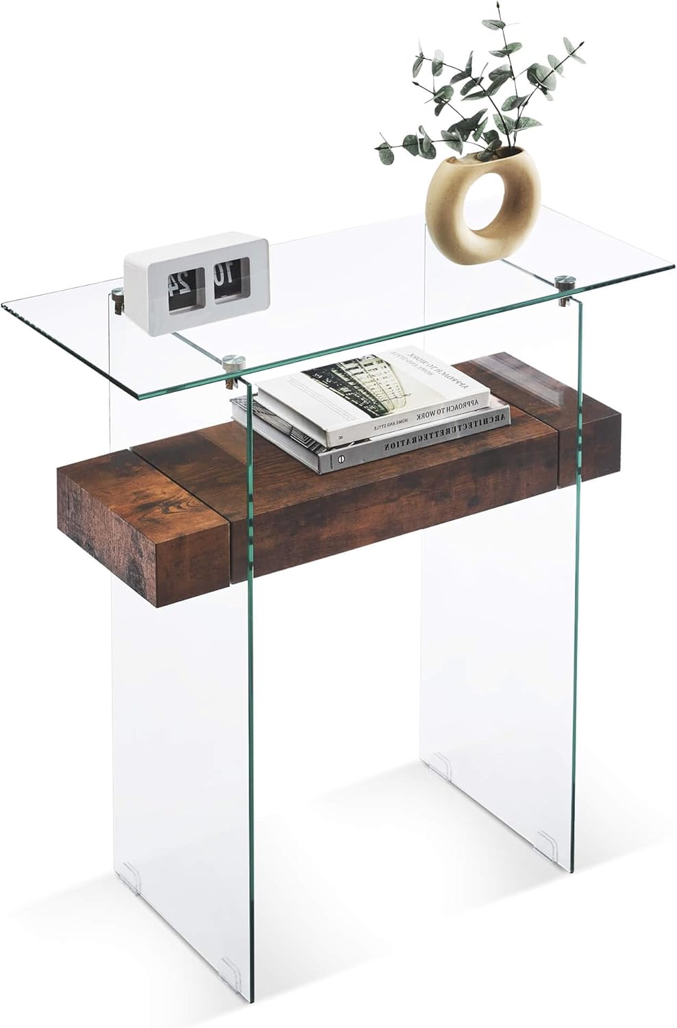 ivinta Narrow Glass Console Table with Storage, 31.5'' Rustic Entryway Table with Storage Shelves